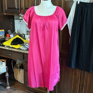 Private Moments Sz 2X Pink Women's Midi Nightgown with Lace Trim